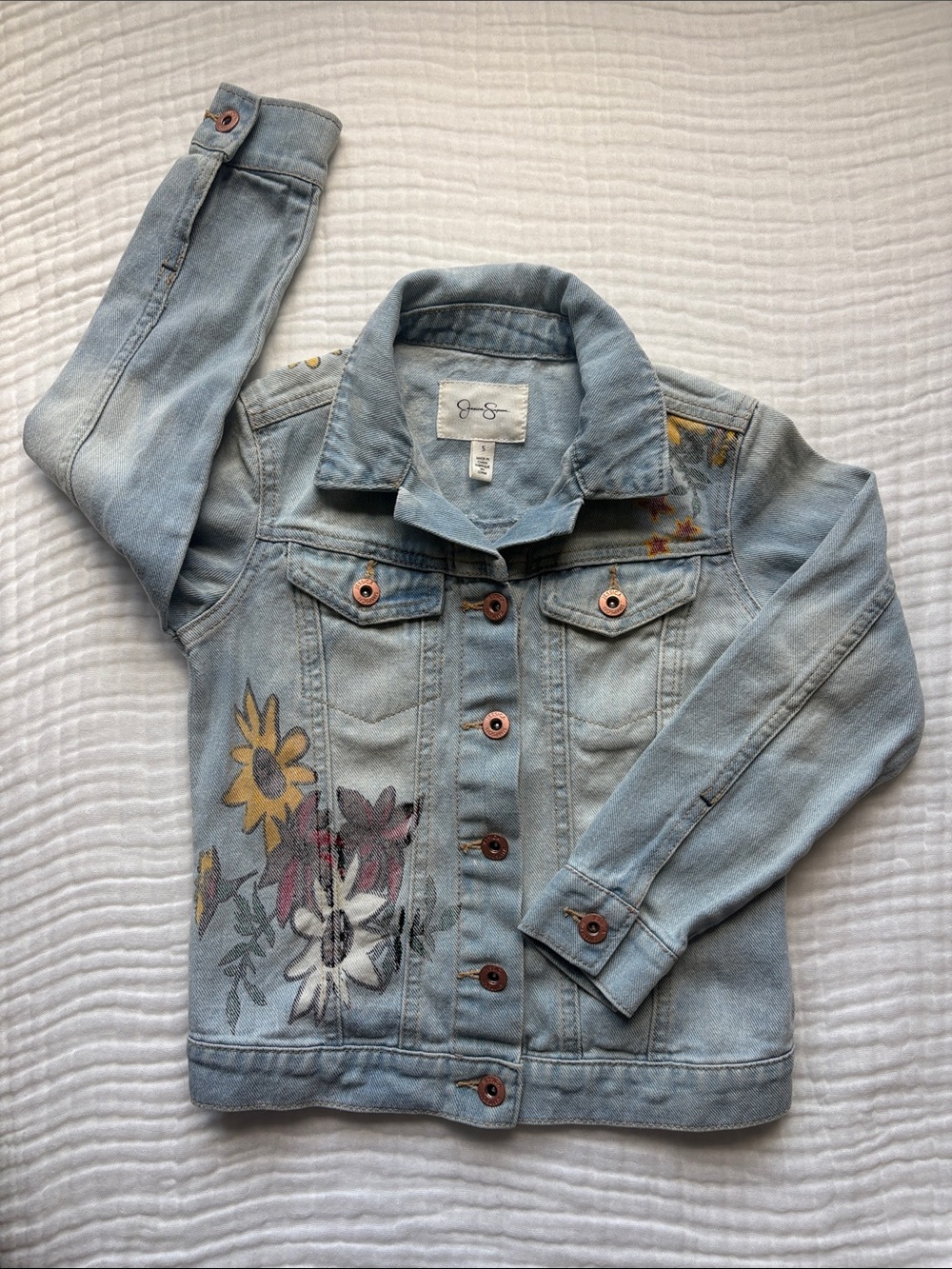 Jessica Simpson Light Blue Denim Jacket with Floral Print (Kids size S)